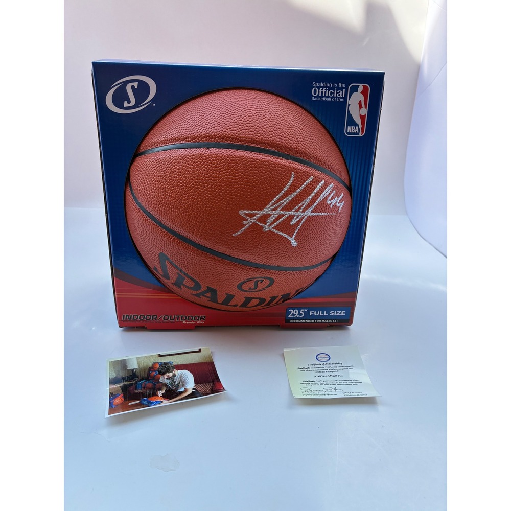 Nikola Mirotic Signed Spalding NBA Basketball Chicago Bulls COA AS Monaco 29.5in